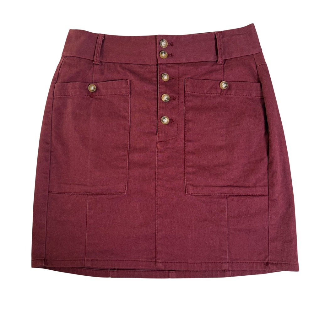 LOFT Outlet Petite Burgundy Cotton Stretch Utility Mini Skirt 4P 473882